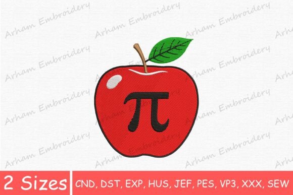 Red Apple with Pi Embroidery